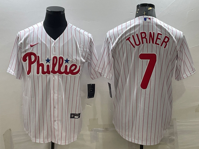 Men's Philadelphia Phillies Trea Turner #7 White Home Replica Player Jersey baseball jersey product view 1