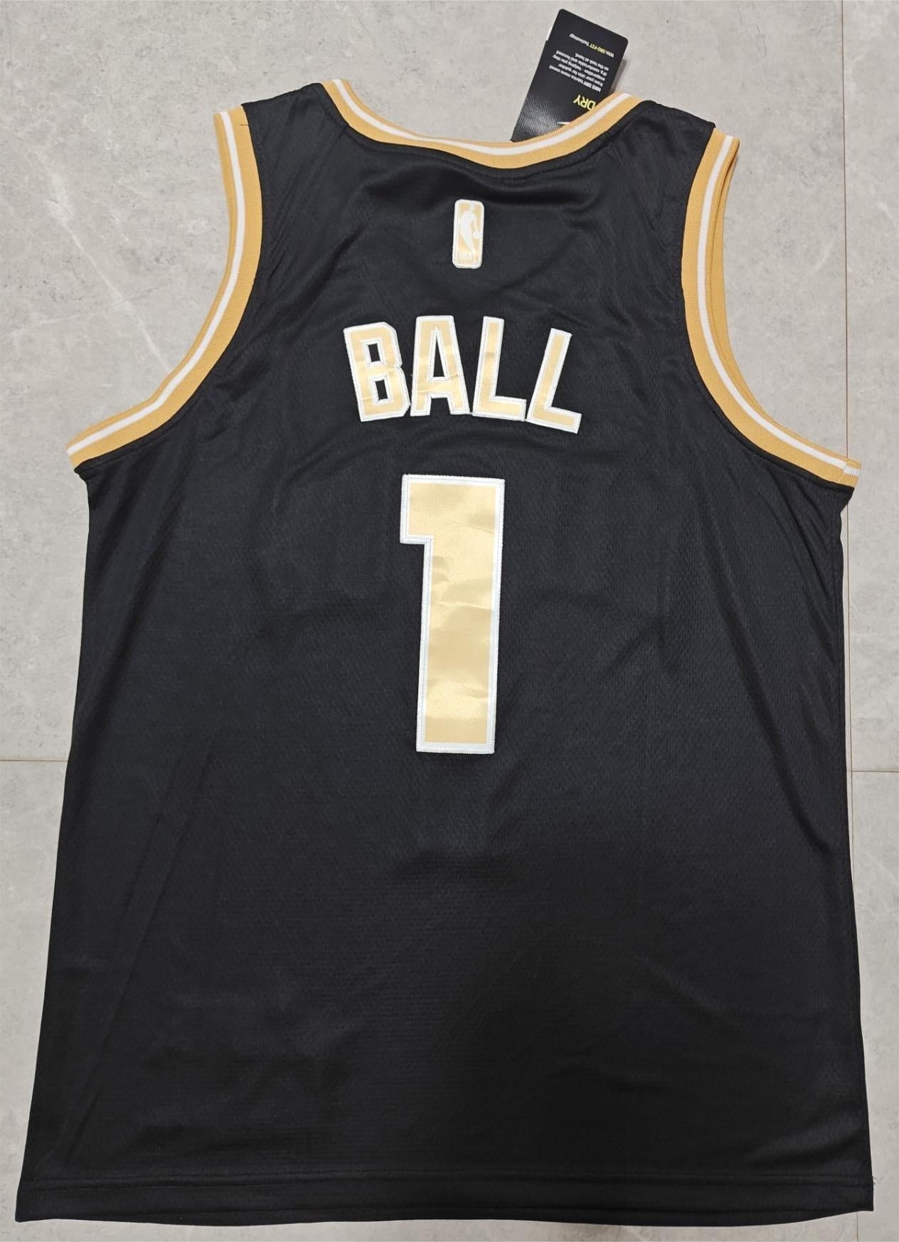 24 Hornets #1 Ball black and gold jersey basketball jersey product view 3