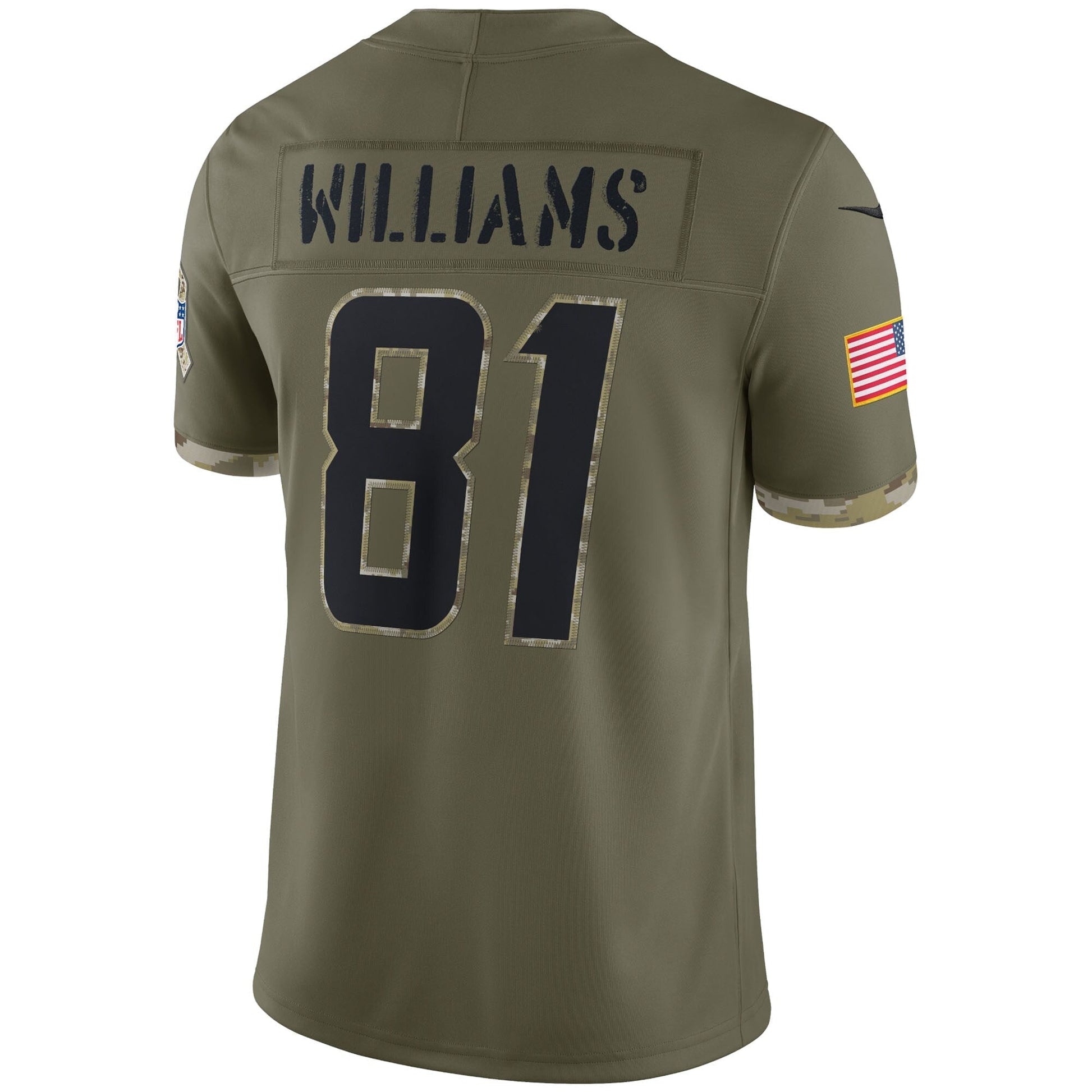 Mike Williams Los Angeles Chargers 2022 Salute To Service Limited Jersey - Olive football jersey product view 3