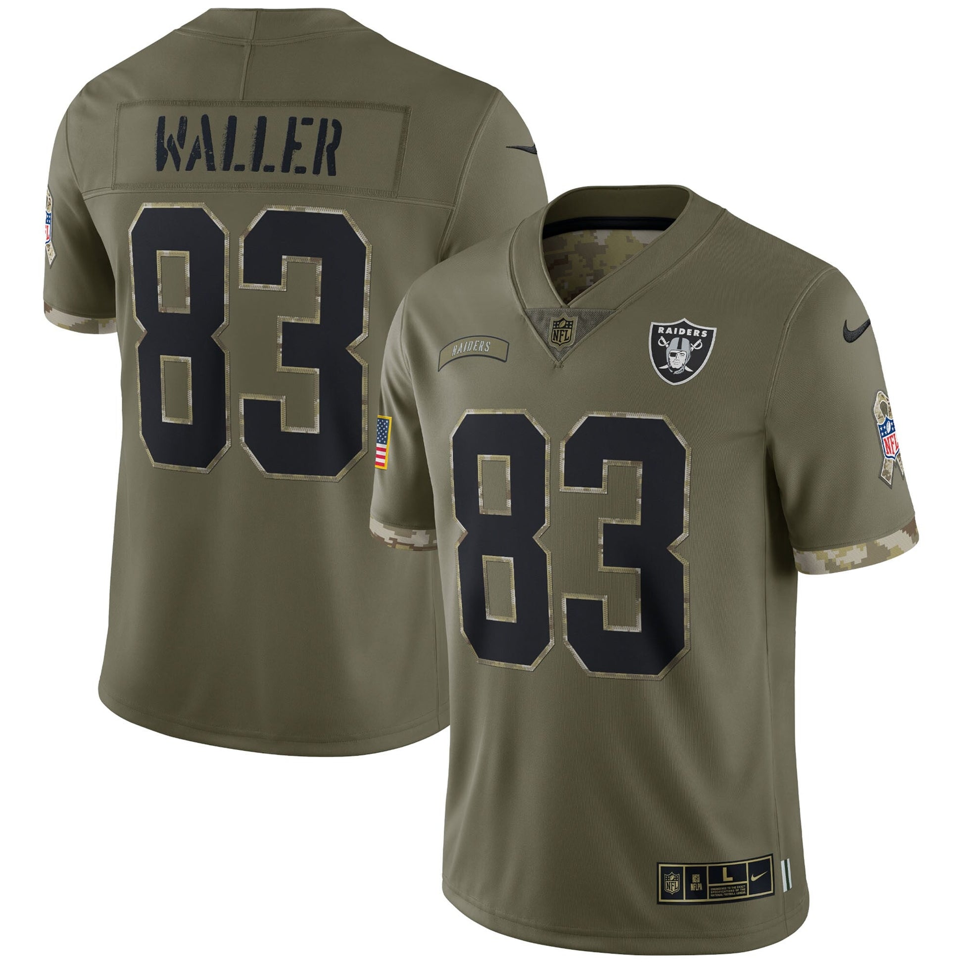 Darren Waller Las Vegas Raiders 2022 Salute To Service Limited Jersey - Olive football jersey product view 1