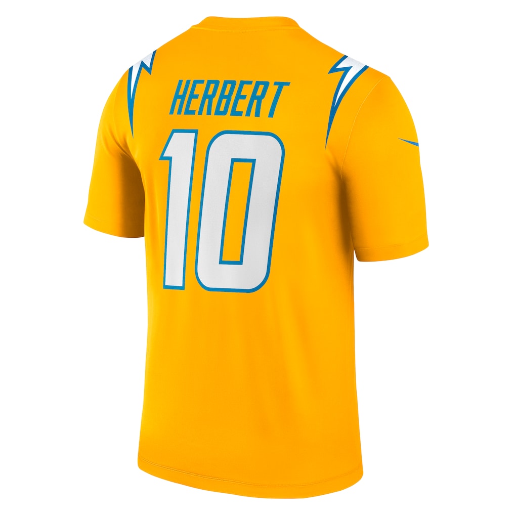 LA.Chargers #10 Justin Herbert Gold Alternate Charger Power Legend Player Performance Top Jersey football jersey product view 1