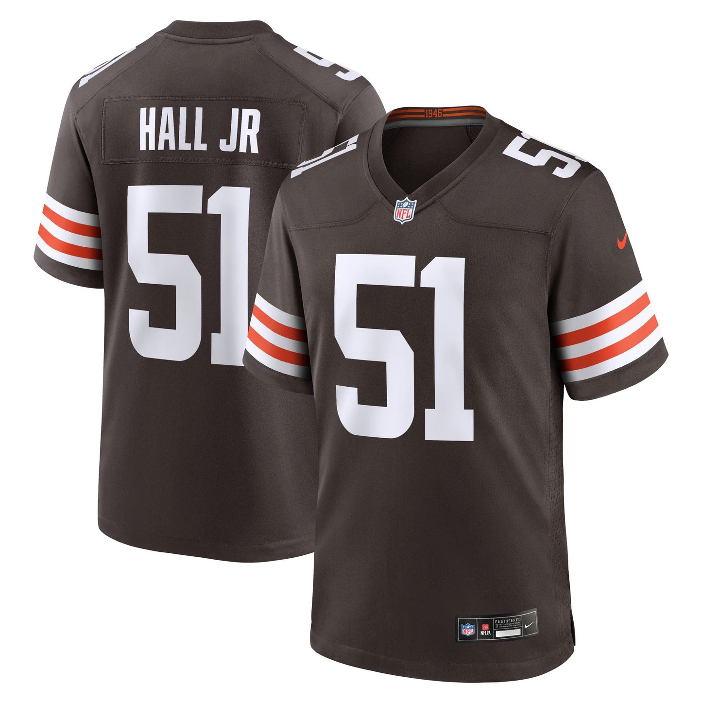 Cleveland Browns Mike Hall Jr. Brown Team Game Jersey football jersey product view 1