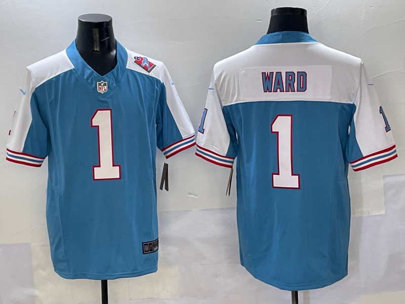 Men's Tennessee Titans Cameron Ward #1 Light Blue Game Jersey football jersey product view 1