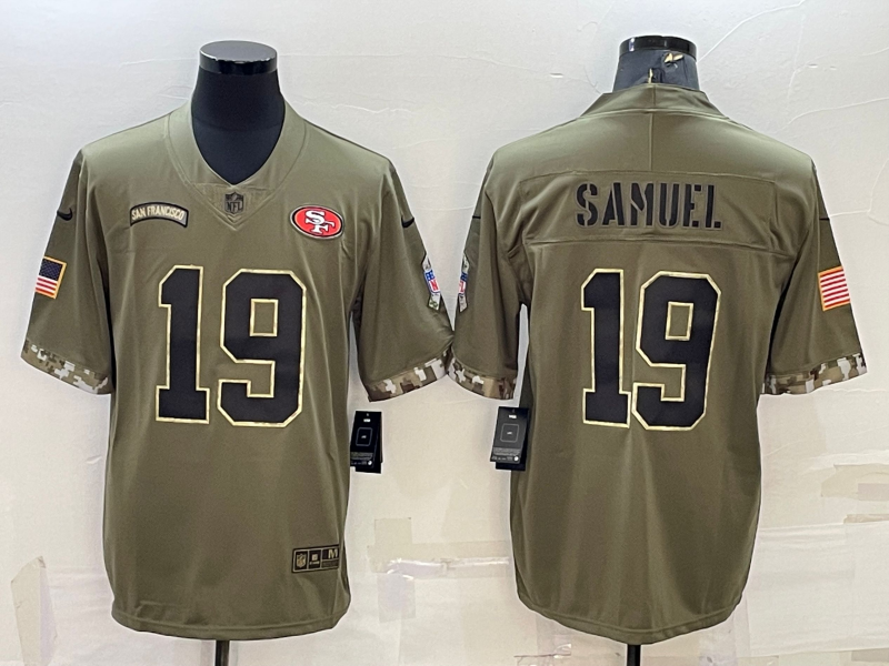 Men's San Francisco 49ers Deebo Samuel #19 Olive 2022 Salute To Service Retired Player Limited Jersey1 football jersey product view 1