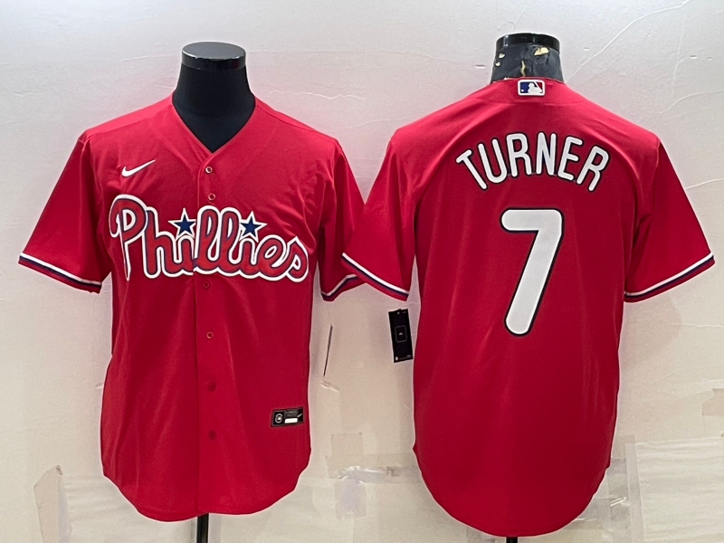 Men's Philadelphia Phillies Trea Turner Red Replica Player Jersey baseball jersey product view 1