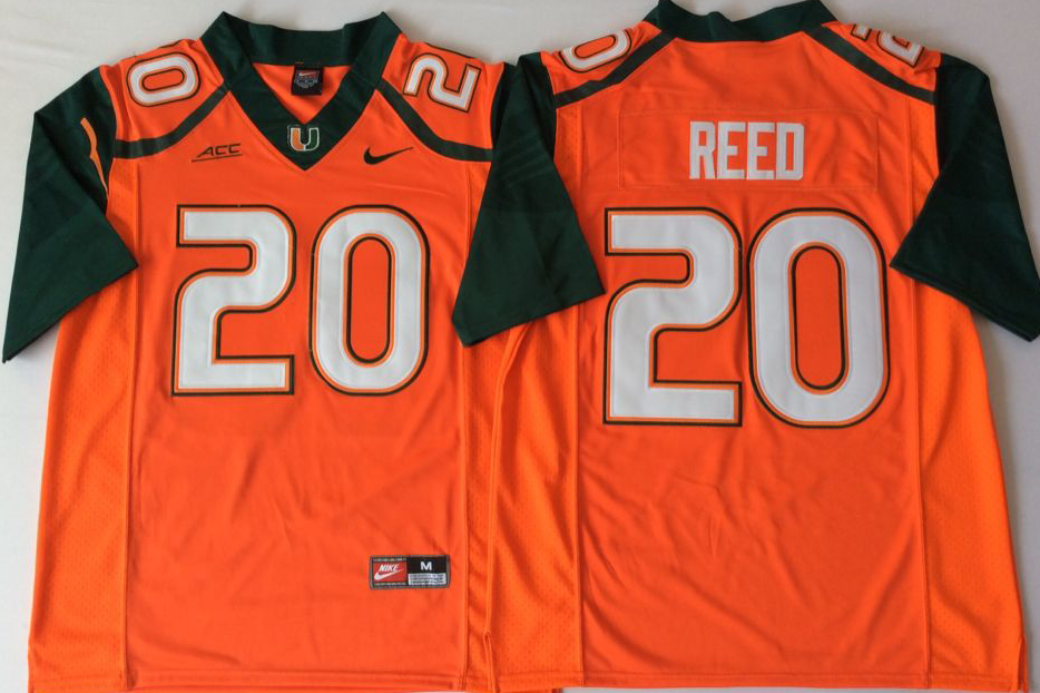 Men's Miami Hurricanes Ed Reed Oange Team Football game Jersey football jersey product view 1