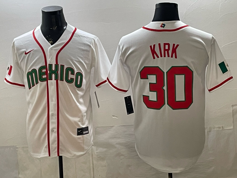Men's Mexico Baseball Alejandro Kirk #30 White 2026 World Baseball Classic Stadium Jersey baseball jersey product view 1