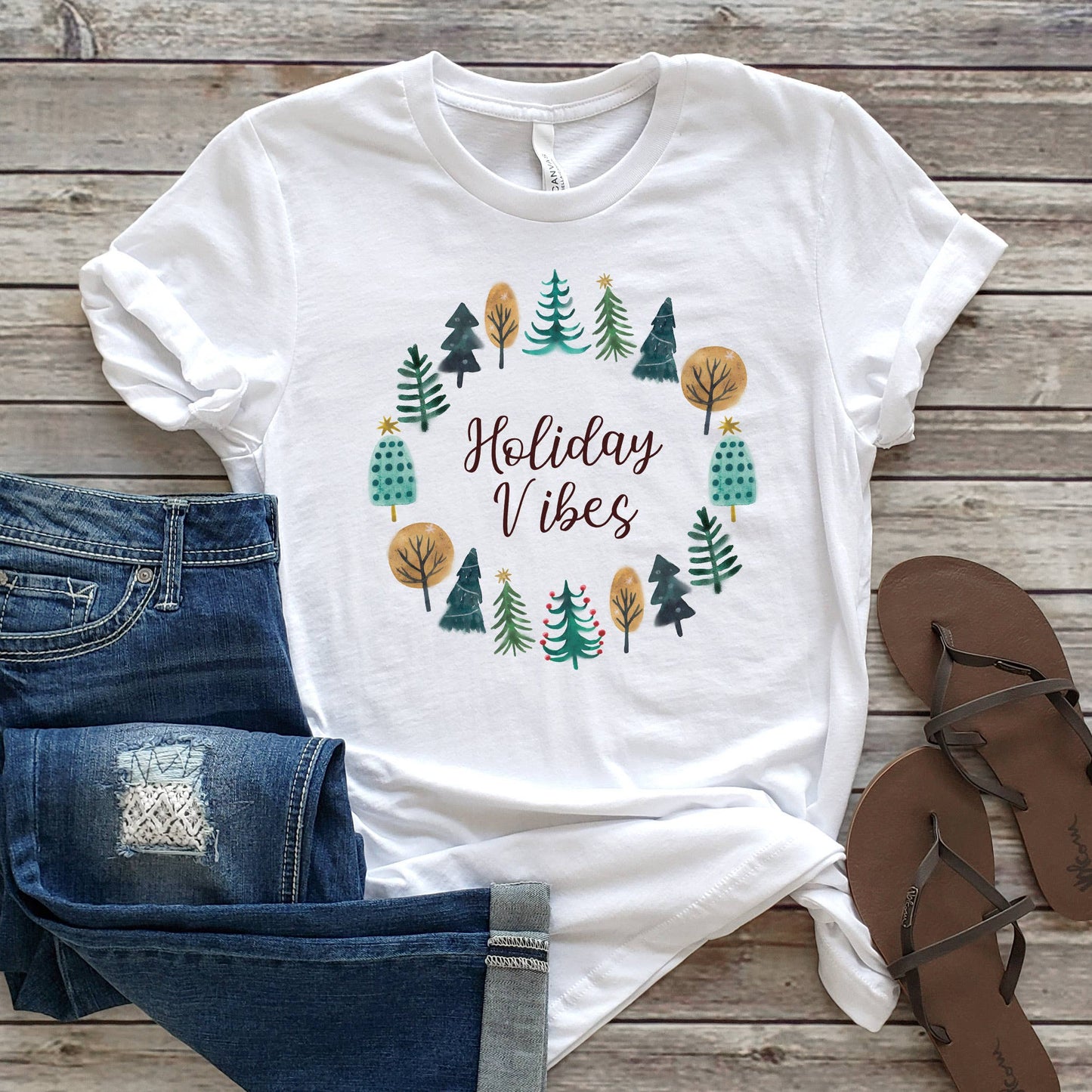 Holiday Vibes Circle Tee | Christmas | Sizes XS-2XL Unisex T-shirt, Sweatshirt, Hoodie, Long Sleeve Tee - T-Shirt, Sweatshirt, Hoodie