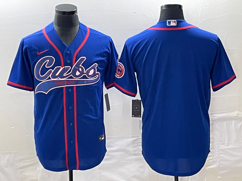 Men's Chicago Cubs1 Blue Blank Replica Player Jersey baseball jersey product view 1