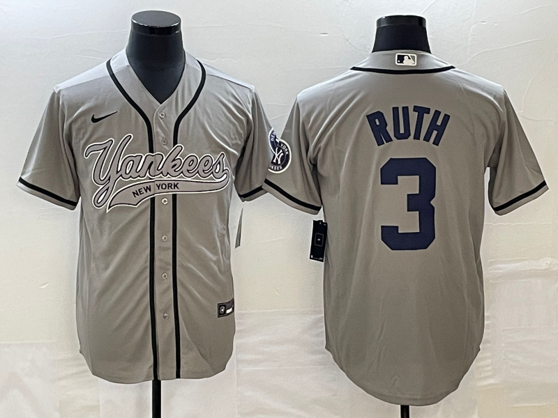 Men's New York Yankees Babe Ruth #3 Gray Player Jersey1 Joint Edition baseball jersey product view 1