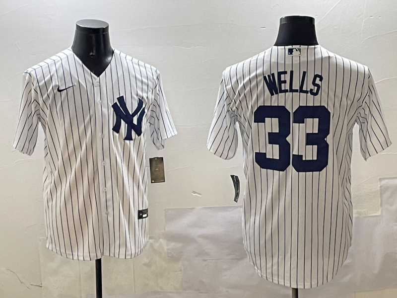 Men's New York Yankees David Wells #33 White Home Replica Player Jersey baseball jersey product view 1