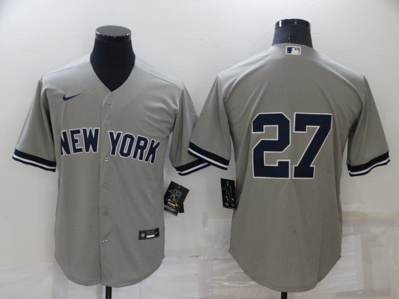 Men's New York Yankees Giancarlo Stanton #27 Gray Replica Player Name Jersey baseball jersey product view 1