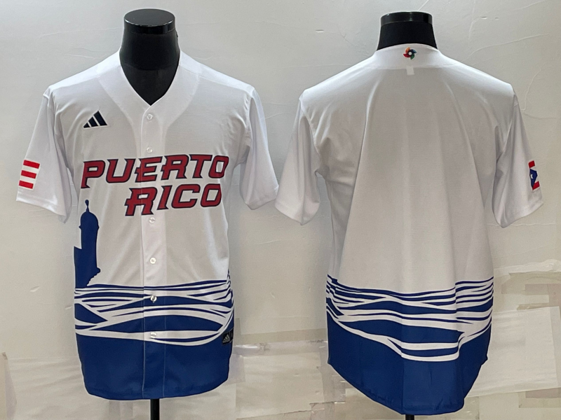 Men's 2023 World Baseball Classic Puerto Rico White Blank Jersey baseball jersey product view 1