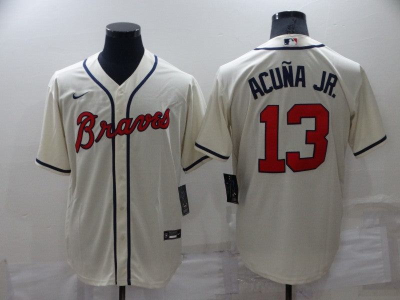 New Men's Atlanta Braves Ronald Acuna Jr. Rice White Jersey baseball jersey product view 1
