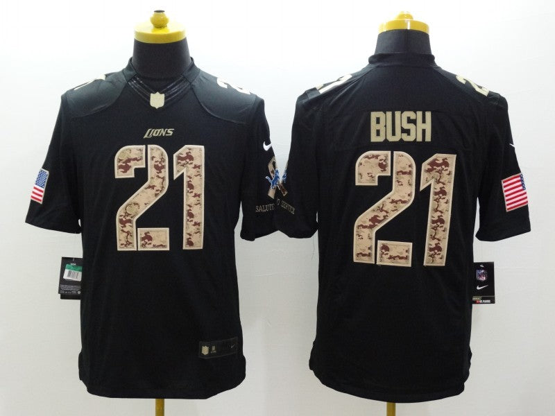 Men's Detroit Lions Reggie Bush #21 Black Game Jersey1 football jersey product view 1