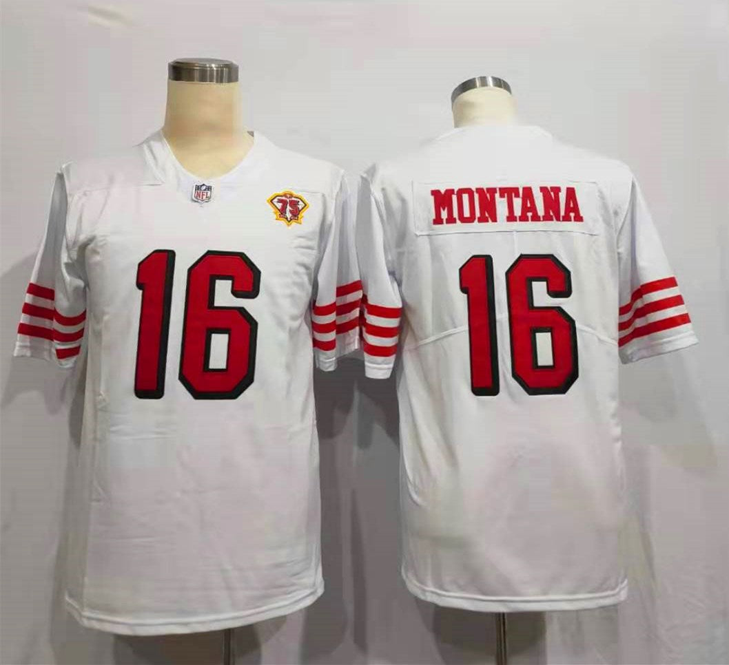 Men's San Francisco 49ers Joe Montana White 75th Anniversary Game Player Jersey football jersey product view 1