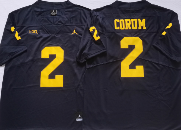 Men's Michigan Wolverines Blake Corum Navy Alumni Player Game Jersey sports jersey product view 1