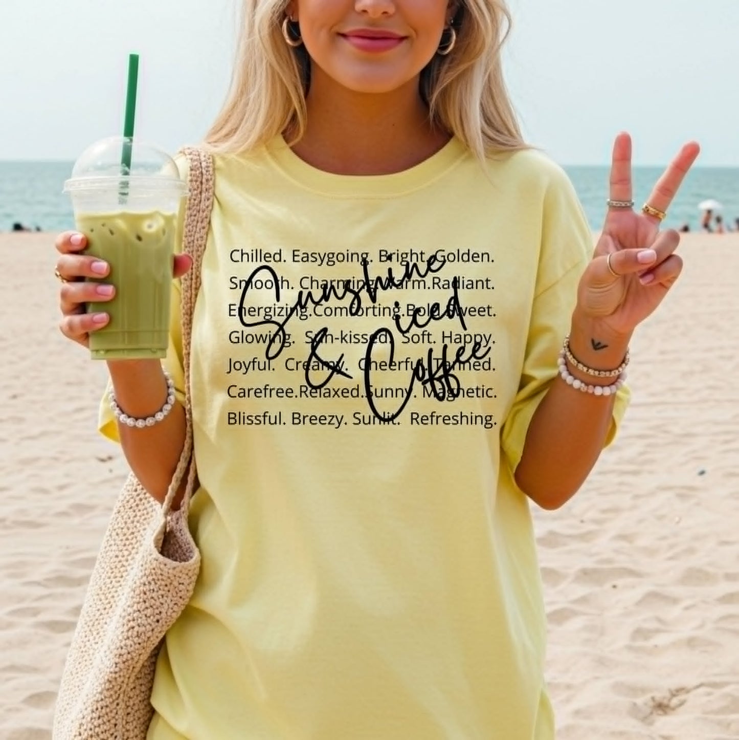 Sunshine and Coffee Yellow Bella Summer Graphic Tshirt Unisex T-shirt, Sweatshirt, Hoodie, Long Sleeve Tee - T-Shirt, Sweatshirt, Hoodie