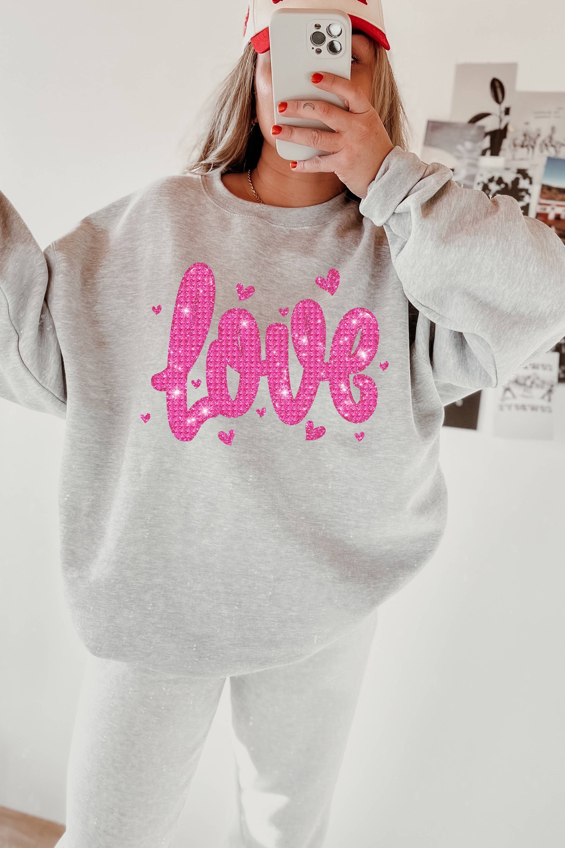 Faux Sequin Love Unisex T-shirt, Sweatshirt, Hoodie, Long Sleeve Tee - T-Shirt, Sweatshirt, Hoodie