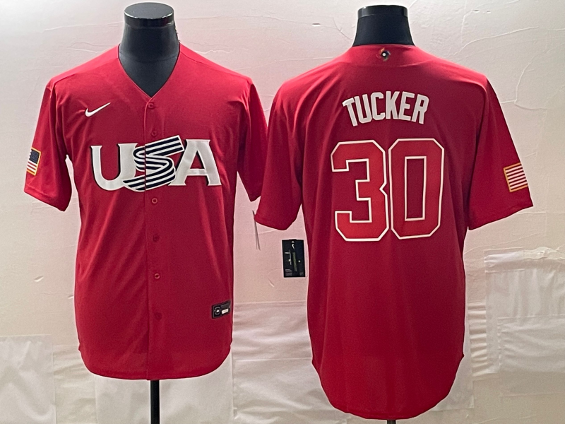 Men's 2023 World Baseball Classic Kyle Tucker USA Red Jersey baseball jersey product view 1