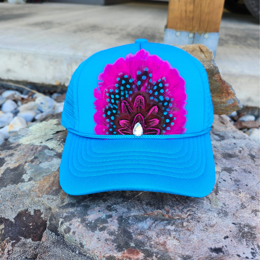 Neon Blue "Cosmic Cowgirl" Feathered Trucker Hat Ranch Glam Unisex T-shirt, Sweatshirt, Hoodie, Long Sleeve Tee - T-Shirt, Sweatshirt, Hoodie