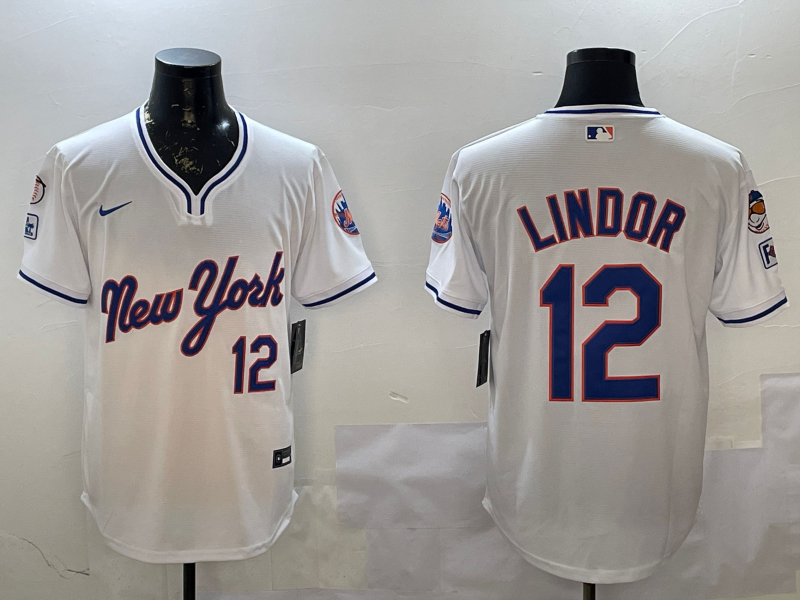 Men's New York Mets Francisco Lindor White Replica Player Jersey baseball jersey product view 1