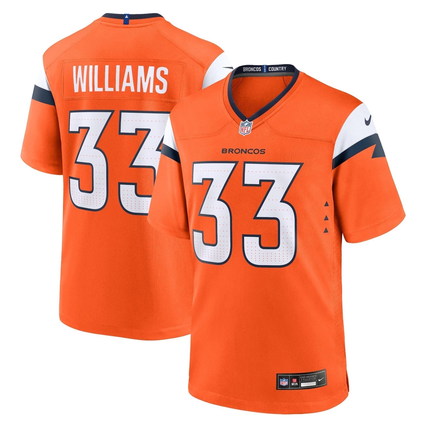 Javonte Williams Denver Broncos Mile High Collection Game Jersey - Orange football jersey product view 1