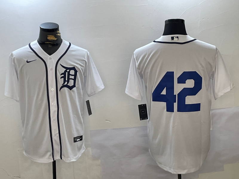 Men's Detroit Tigers #42 White 2024 Jackie Robinson Day Home Limited Jersey baseball jersey product view 1