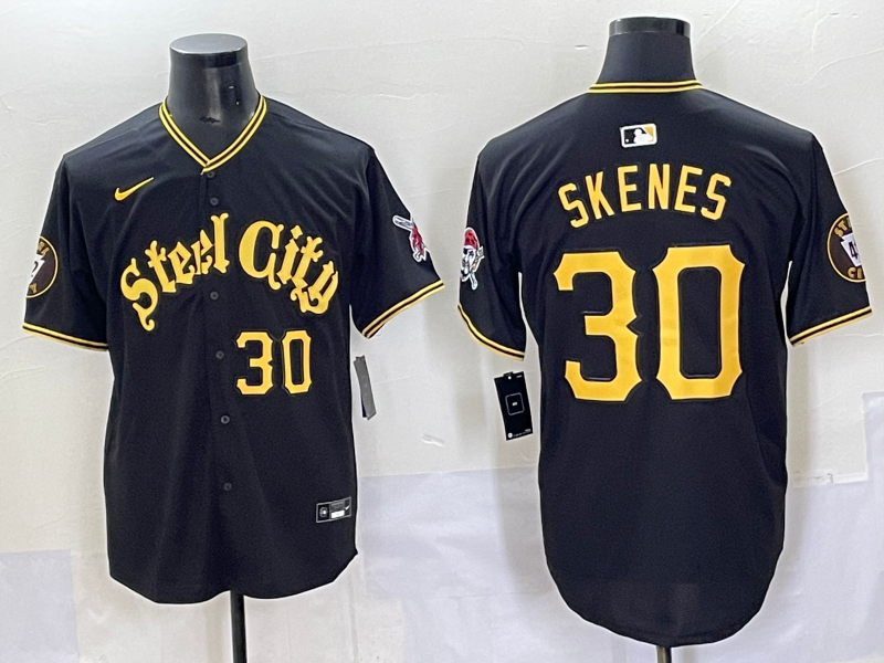 Men's Pittsburgh Pirates Paul Skenes #30 Black Player Game Jersey baseball jersey product view 1