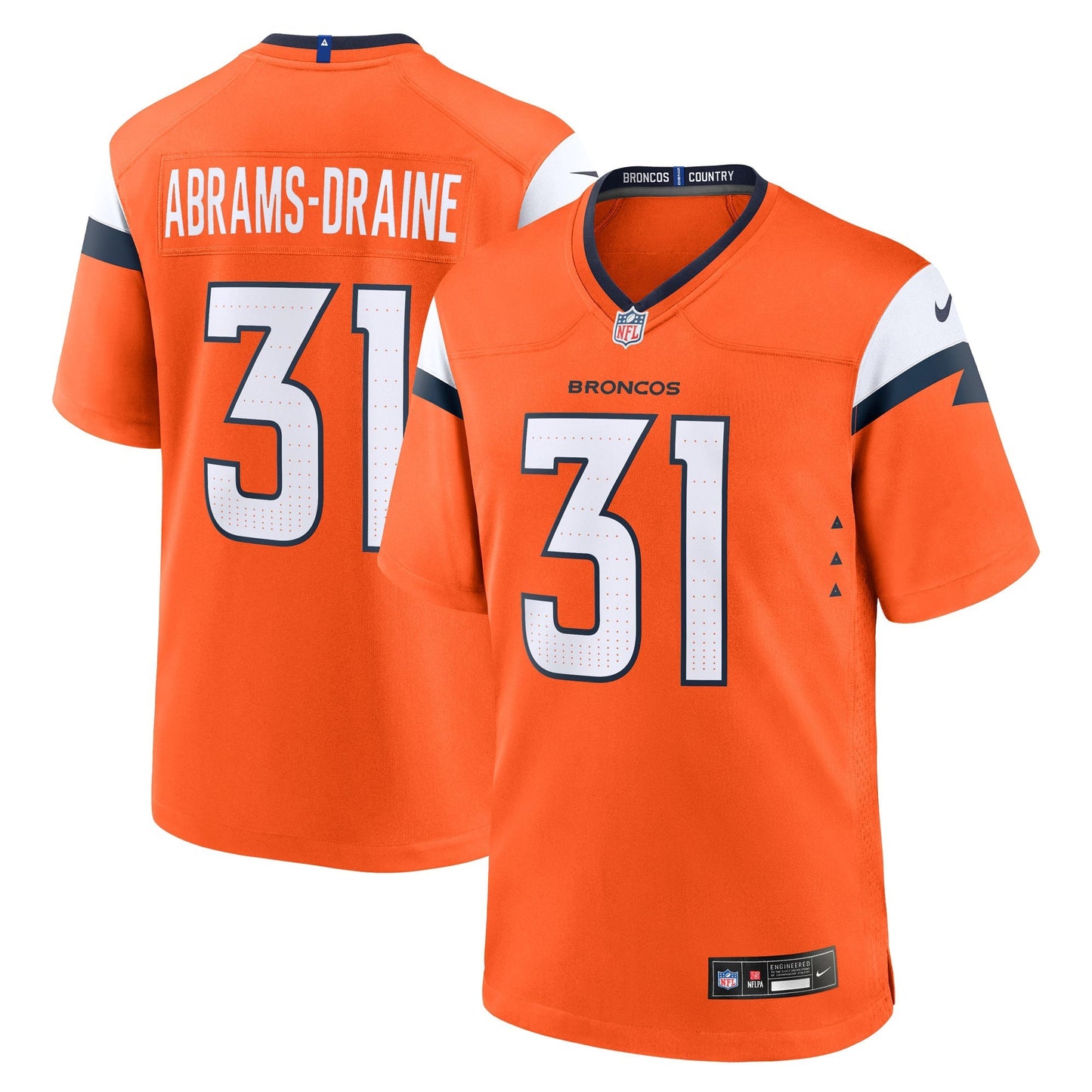 Denver Broncos Kris Abrams-Draine Orange Team Game Jersey football jersey product view 1
