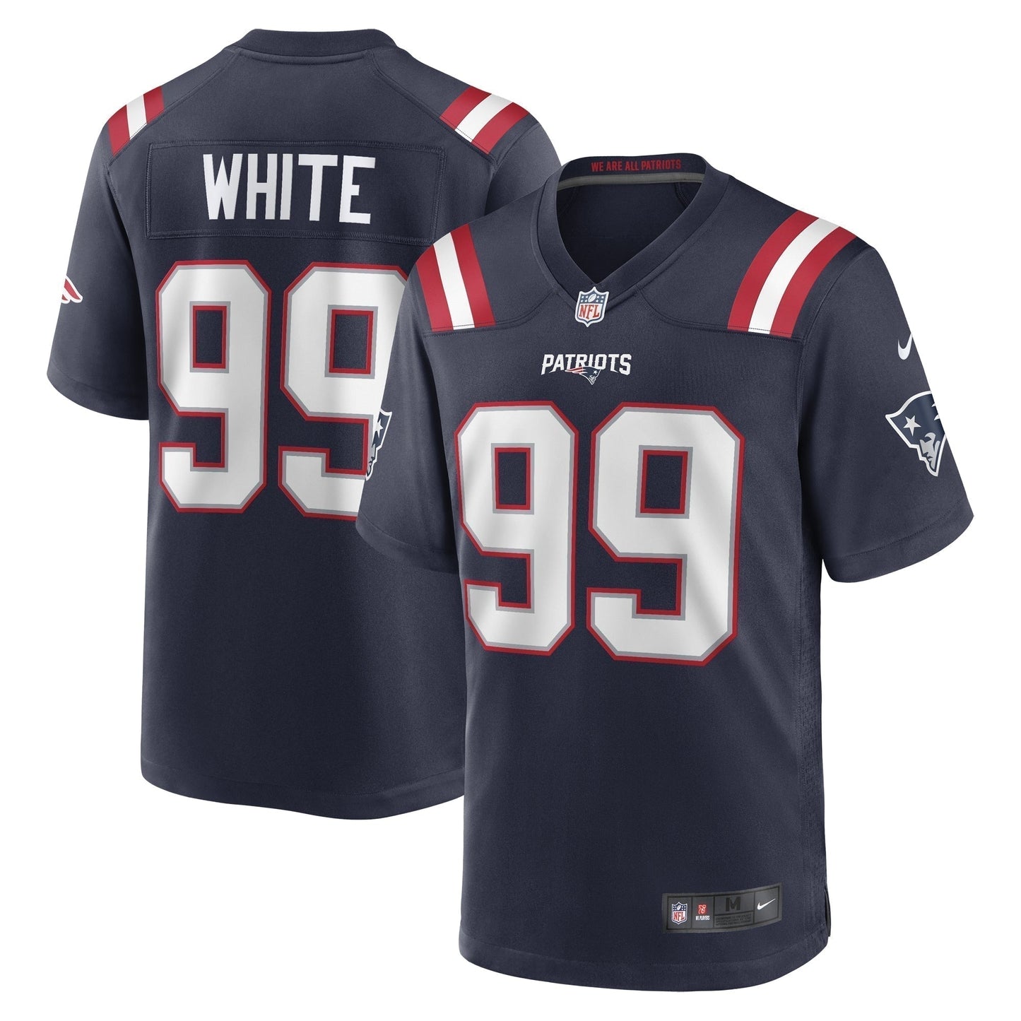 Keion White New England Patriots Game Jersey - Navy football jersey product view 1