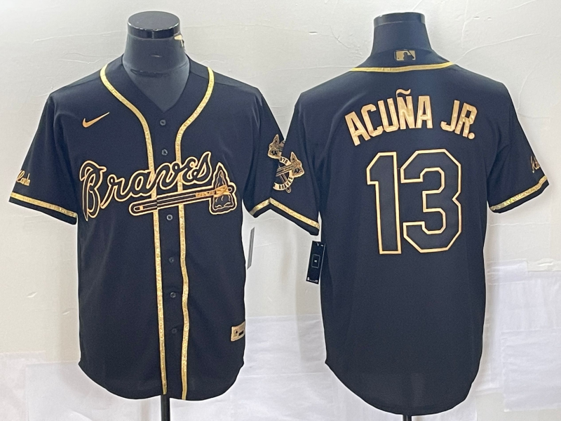 Men's Atlanta Braves Ronald Acuna Jr. Black Replica Player Jersey baseball jersey product view 1