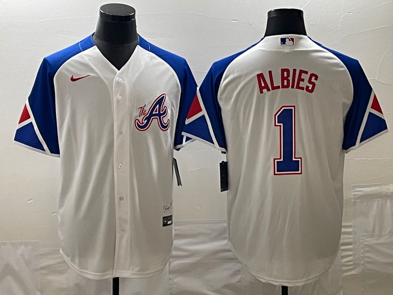 Men's Atlanta Braves Ozzie Albies White 2023 City Connect Replica Player Jersey1 baseball jersey product view 1