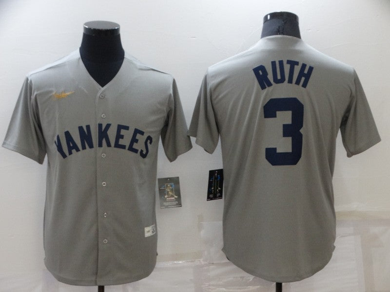 Men's New York Yankees Babe Ruth Gray Replica Baseball Jersey baseball jersey product view 1