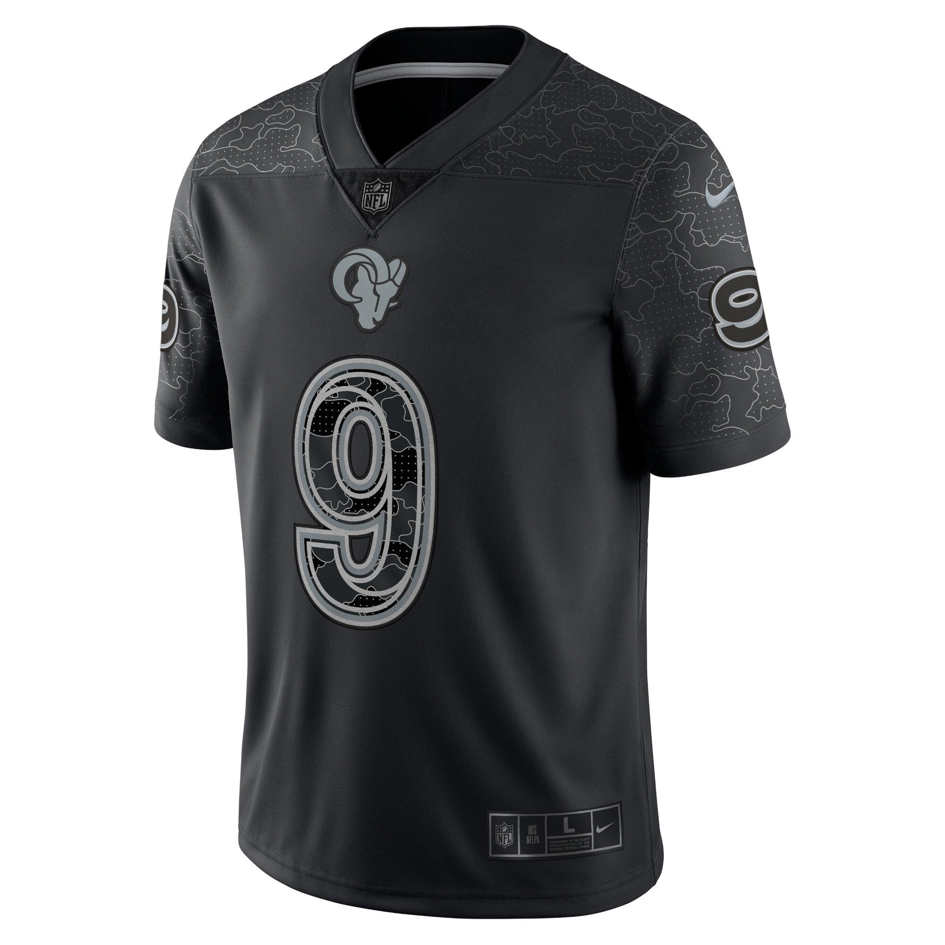 Matthew Stafford Los Angeles Rams RFLCTV Limited Jersey - Black football jersey product view 3