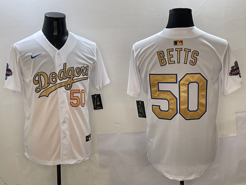 Men's Los Angeles Dodgers Mookie Betts #50 White 2025 Gold Collection Limited Jersey baseball jersey product view 1