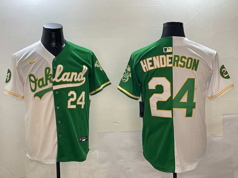 Men's Oakland Athletics Rickey Henderson White/Green Player Jersey baseball jersey product view 1