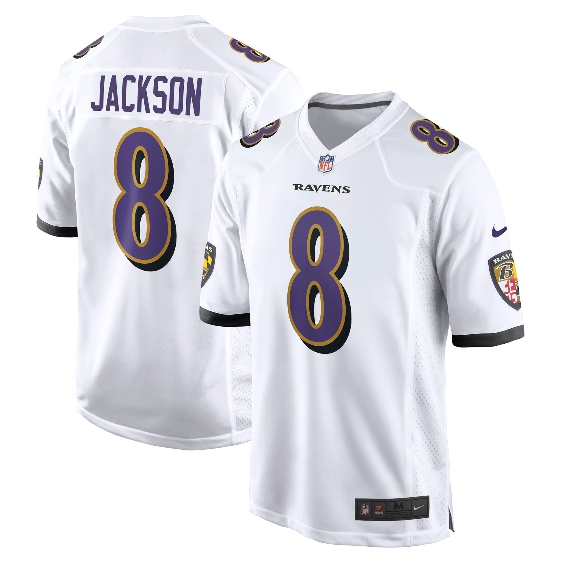 Lamar Jackson Baltimore Ravens Game Jersey - White football jersey product view 1