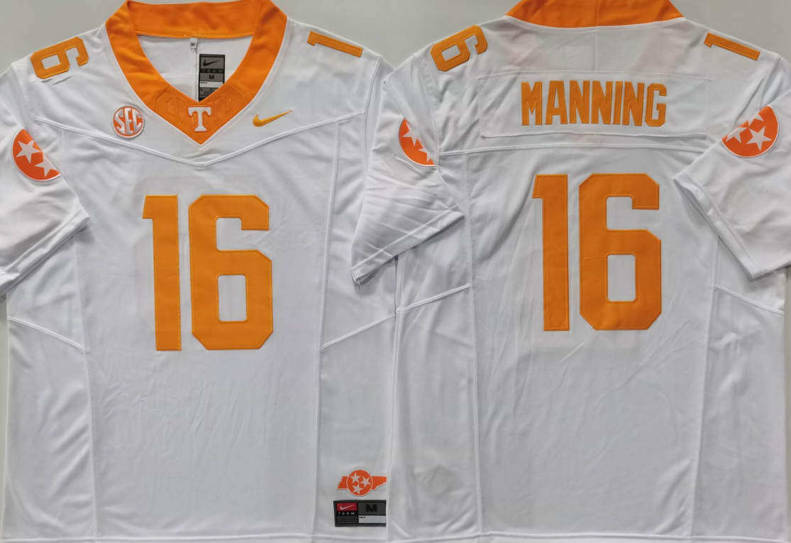 Men's Tennessee Volunteers Manning White Game Jersey sports jersey product view 1