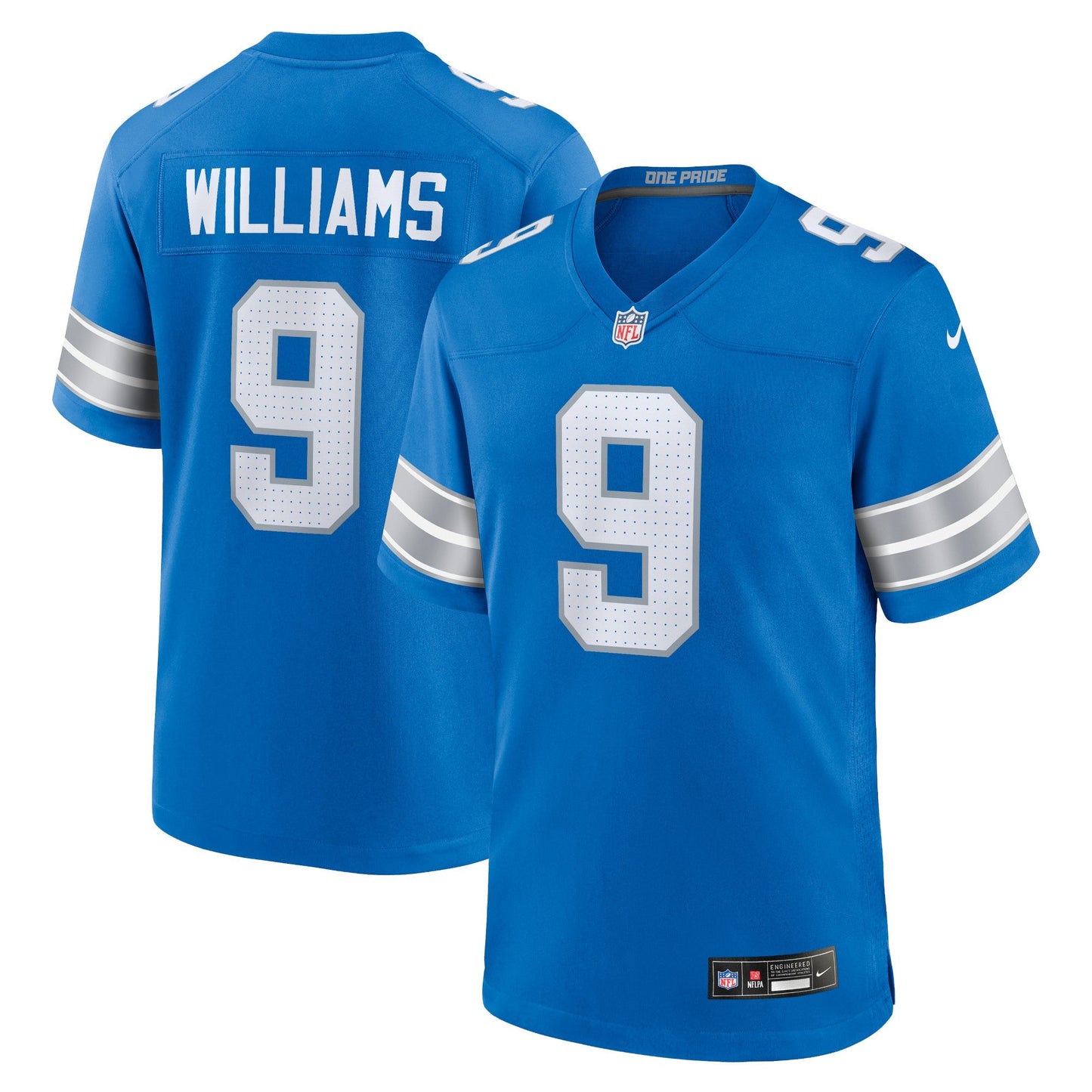 Jameson Williams Detroit Lions Game Jersey - Blue football jersey product view 1