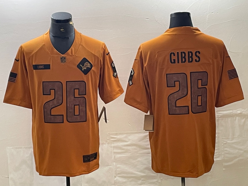 Men's Detroit Lions Jahmyr Gibbs #26 Brown 2023 Salute To Service Limited Jersey1 football jersey product view 1