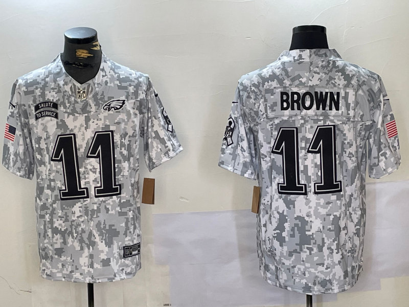 Men's Philadelphia Eagles A.J. Brown Arctic Camo 2024 Salute to Service Limited Jersey football jersey product view 1