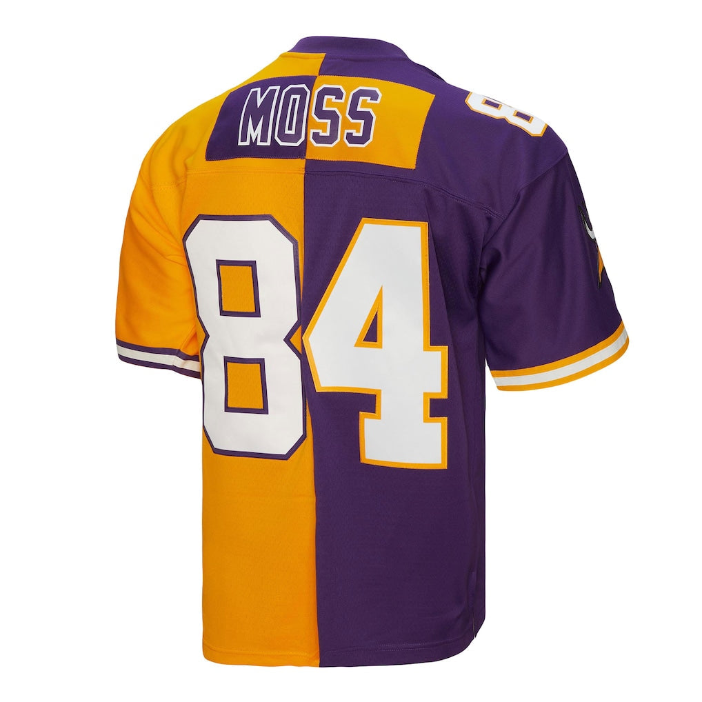 M.Vikings #84 Randy Moss Purple/Gold 1998 Split Legacy Replica Jersey football jersey product view 1