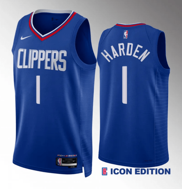 Men James Harden clippers 1 icon2023-2024 season jersey blue basketball jersey product view 1