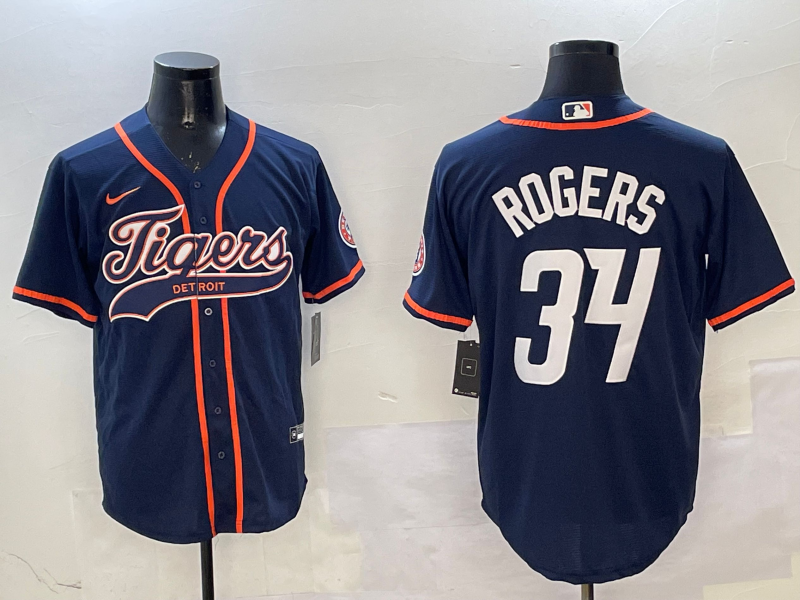 Men's Detroit Tigers Jake Rogers #34 Navy Player Jersey1 baseball jersey product view 1