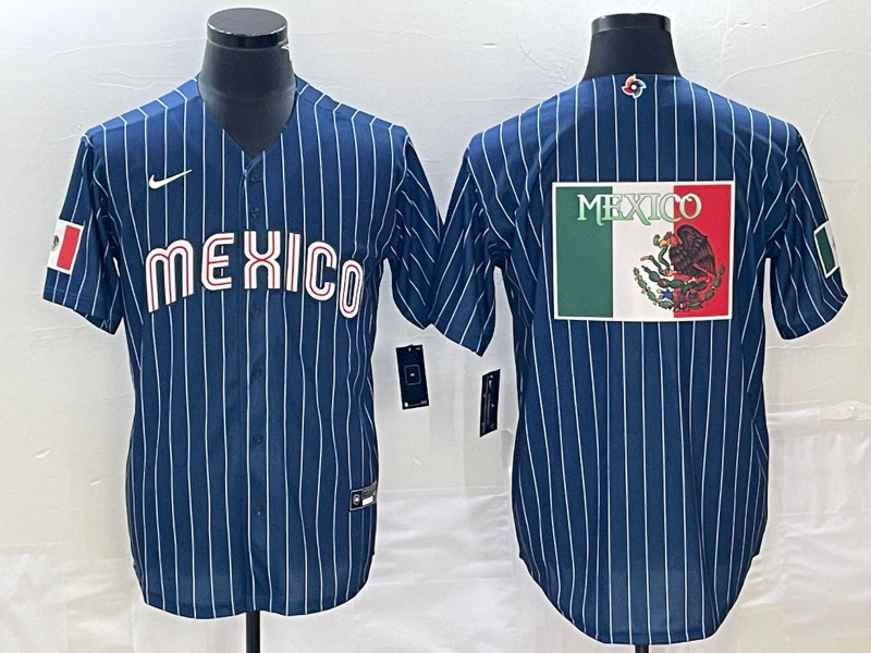 Men's 2023 World Baseball Classic Mexico Navy Jersey baseball jersey product view 1