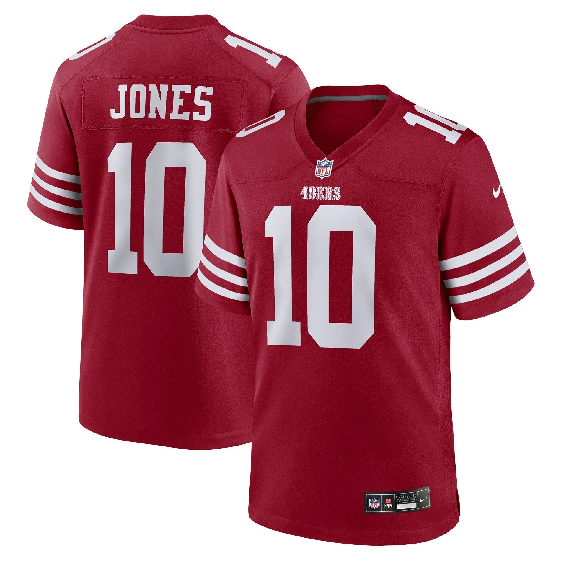 San Francisco 49ers Mac Jones Scarlet Team Game Jersey football jersey product view 1