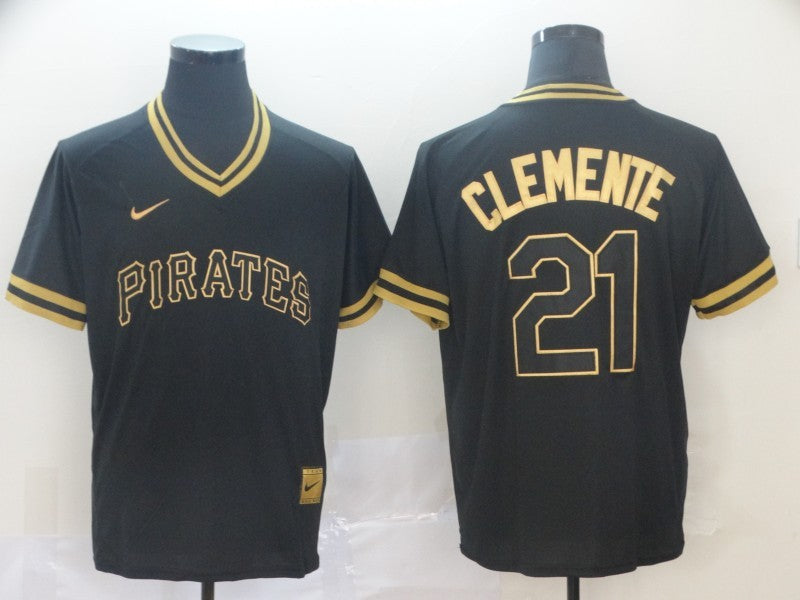 Men's Pittsburgh Pirates Roberto Clemente #21 Black Alternate Game Jersey1 baseball jersey product view 1