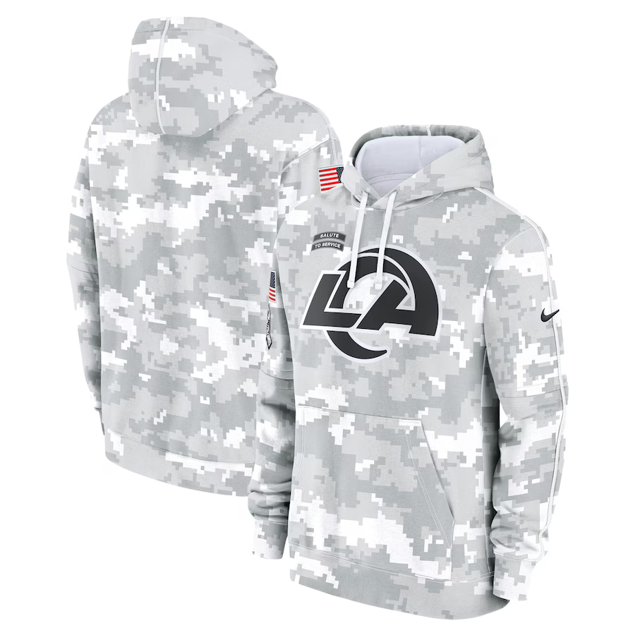 Men's Los Angeles Rams Arctic Camo 2024 Salute to Service Club Fleece Pullover Hoodie football jersey product view 1