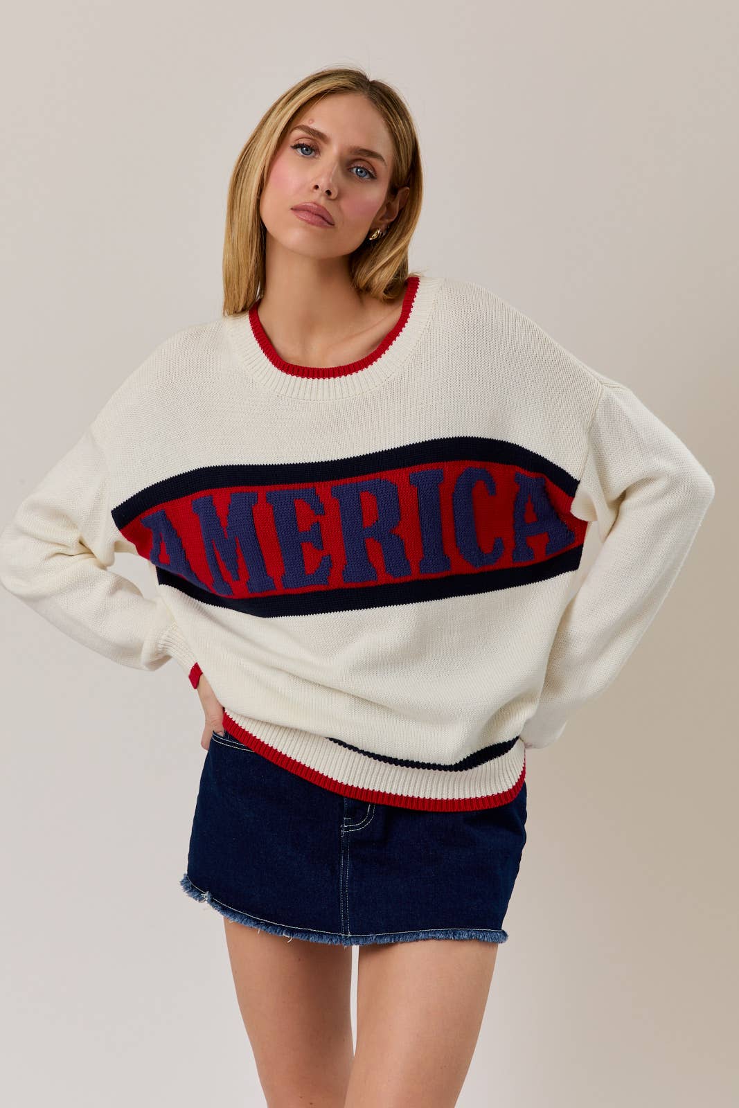 "America" Graphic Long Sleeve Crew Neck  Sweater Unisex T-shirt, Sweatshirt, Hoodie, Long Sleeve Tee - T-Shirt, Sweatshirt, Hoodie